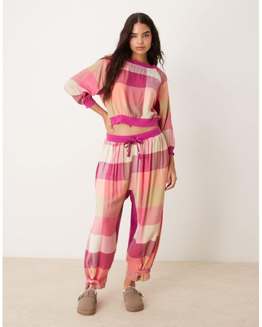 Free People Pink Plaid Flannel Pyjama Pants
