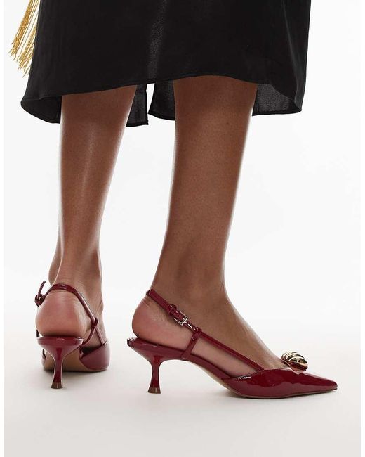 Scarpe A Punta Rosse Con Tacco E Finiture Color Oro di Mango in Red