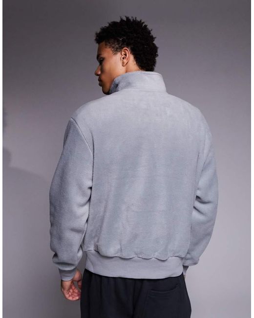 ASOS Gray Relaxed Funnel Neck Quarter-zip Fleece Sweatshirt for men