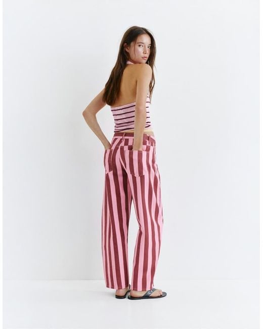 Pull&Bear Red Striped Barrel Jeans