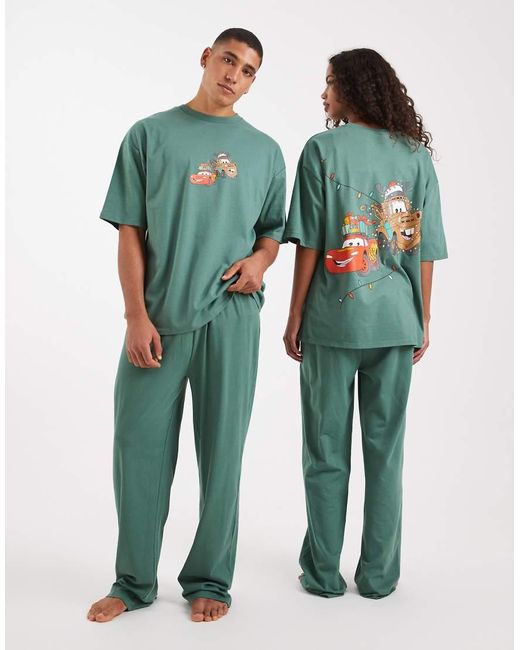 ASOS Disney Pixar Pyjama Set With Christmas Cars Graphic in Green | Lyst UK