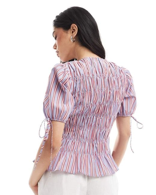 ASOS Pink Puff Sleeve Top With Shirring Detail
