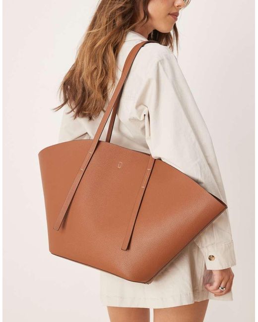 Gina Tricot Brown Faux Leather Large Wide Shopper Bag