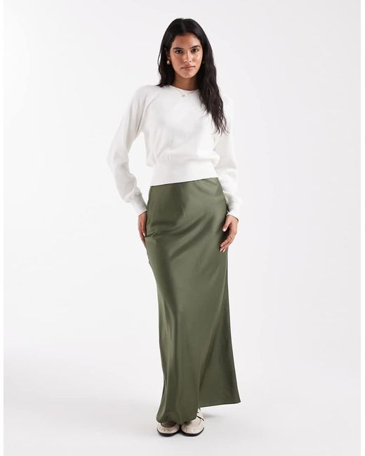 ASOS Green Satin Bias Maxi Skirt