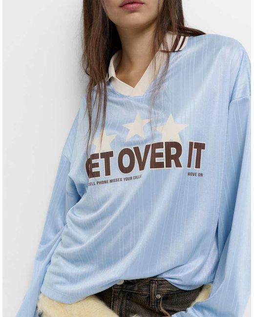 T-Shirt Stile Calcio Medio Con Stelle di Pull&Bear in Blue