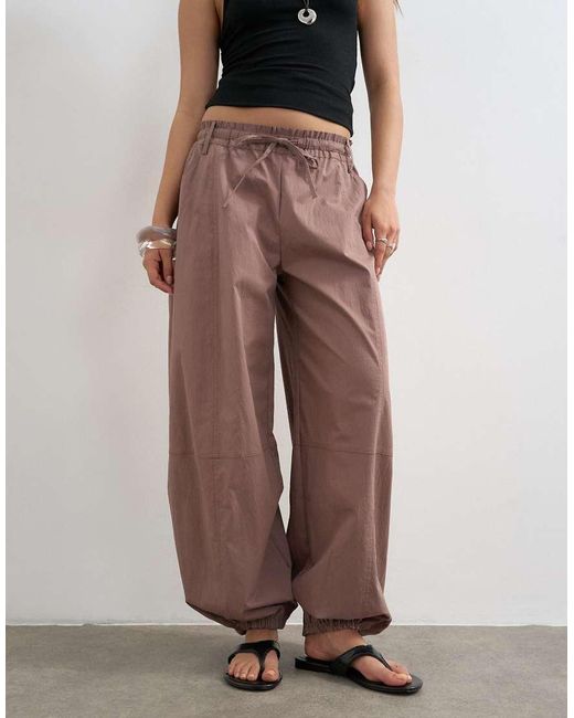 TOPSHOP Brown Elasticated Waist Cuffed Hem Techy Trouser