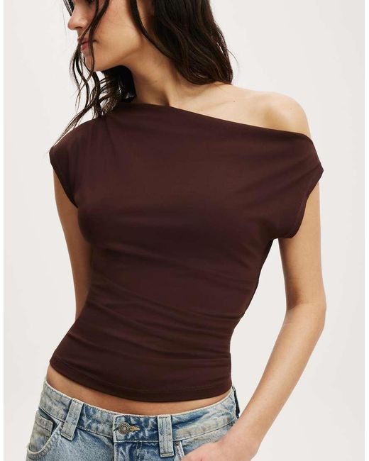 Cotton On Brown Georgie Off Shoulder Short Sleeve Top