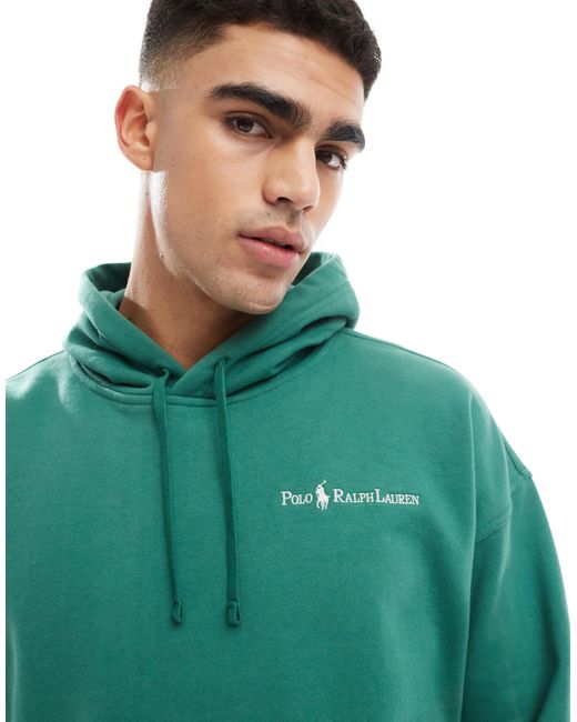 Polo Ralph Lauren Green Script Player Logo Relaxed Oversized Heavyweight Fleece Hoodie for men