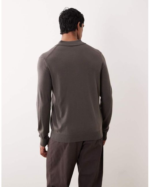 Mango Gray 100% Wool Knitted Polo Top for men