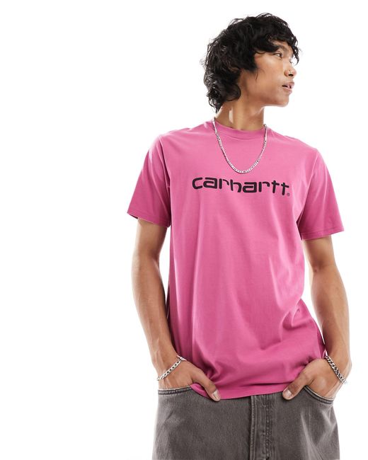 Camiseta con texto Carhartt de hombre de color Pink