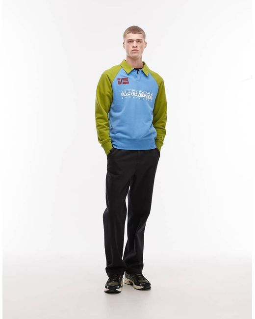 Napapijri Blue Logo Long Sleeve Polo Shirt for men