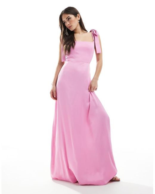 Maids To Measure Pink Bridesmaid Tie Shoulder Maxi Dress