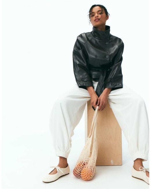 Stradivarius White Leather Effect Sports Ballet Flats