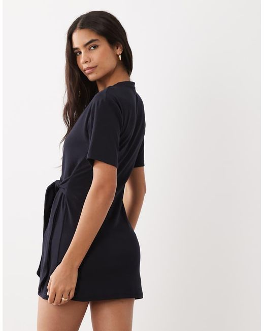Mango Black Tie Front Mini T-Shirt Dress