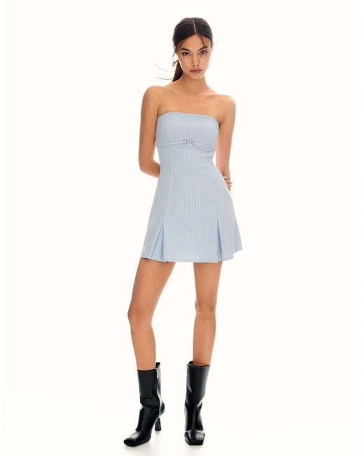 Bershka Blue Bandeau Mini Dress With Belt