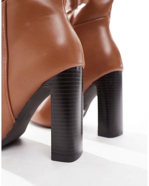 SEQWL Wide Fit Brown Boost Stack Heel Knee Boots