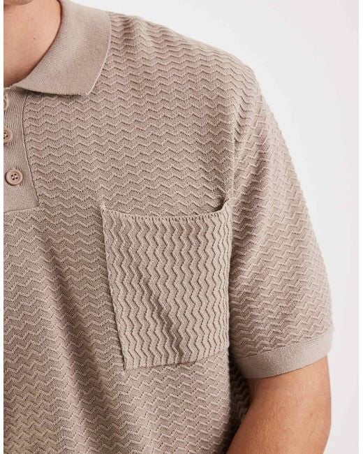 Redefined Rebel Natural Fernando Boxy Fit Short Sleeve Textured Polo Shirt for men