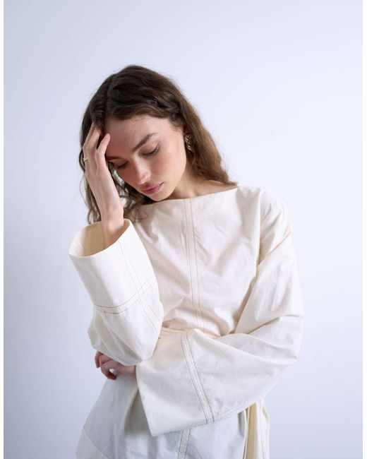 TOPSHOP Top Met Gestrikte Taille in het White