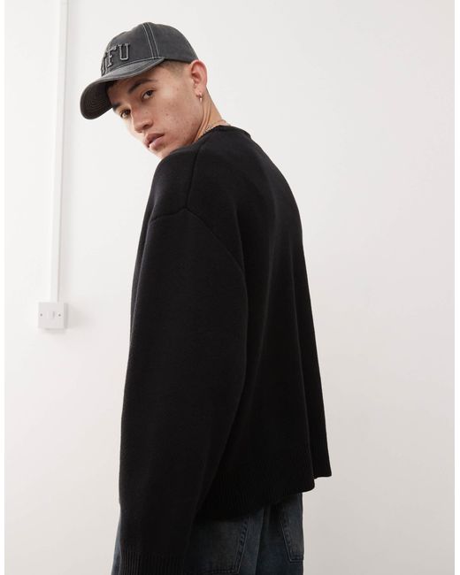 Weekday Black Cypher Oversized Jumper With Red Jacquard Graphic for men
