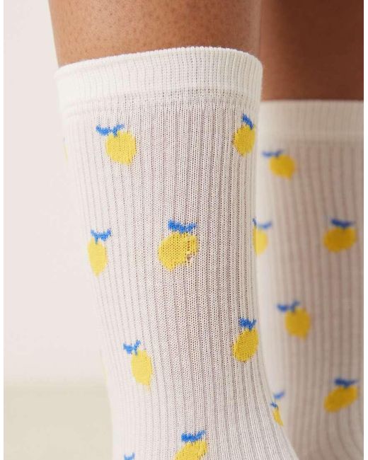 Calcetines Con Patrón De Limones Pequeños De -Blanco Accessorize de color Blue