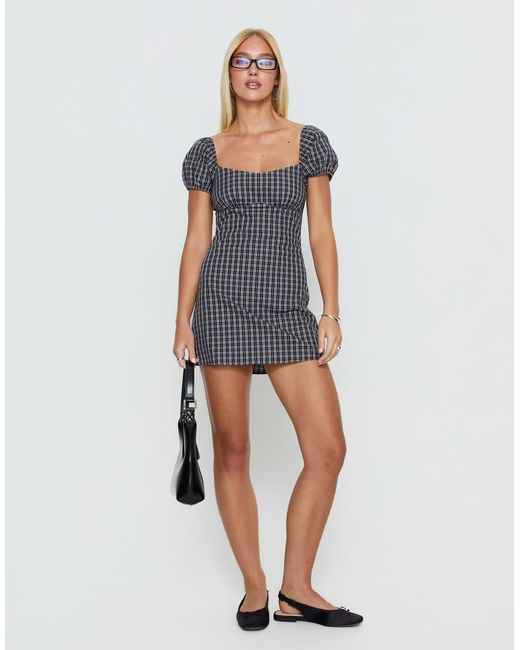 Princess Polly Blue Sorynna Cotton Puff Sleeve Square Neck Built-in Shorts Mini Dress