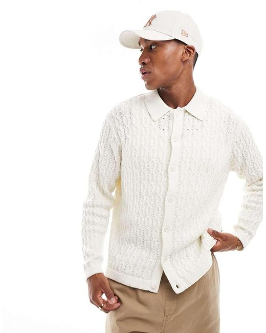 Only & Sons White Long Sleeve Cable Knit Shirt for men