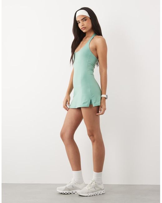 4505 Green Active Halter Neck Tennis Dress With Under Shorts