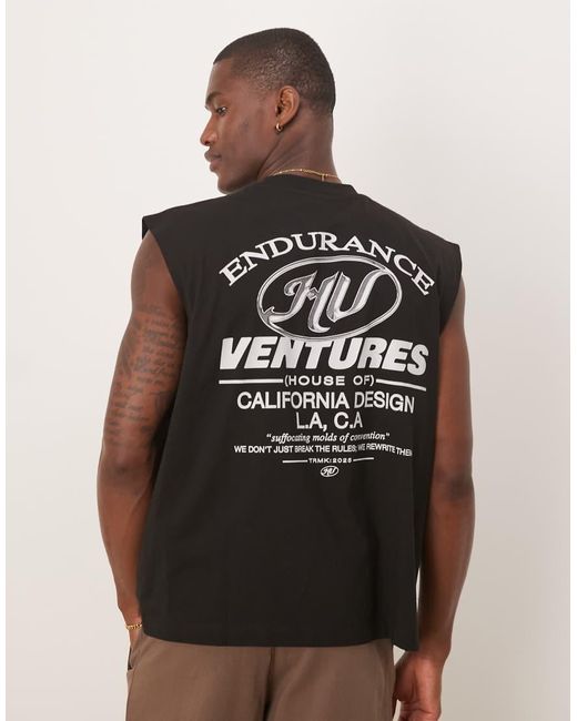 Camiseta Negra De Corte Cuadrado Extragrande Sin Mangas Con Estampado Gráfico De Texto De ASOS de hombre de color Black