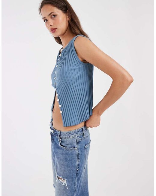 Free People Blue Tilly Button Down Tank Top