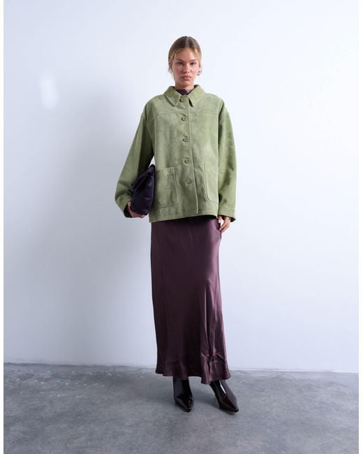 TOPSHOP Green – premium – kastige jacke aus echtem wildleder