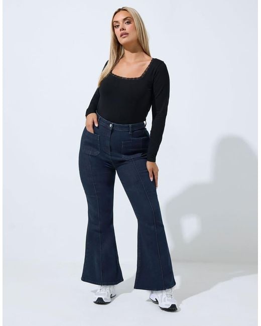 Yours Clothing Blue Flared Seam Detail Jeans