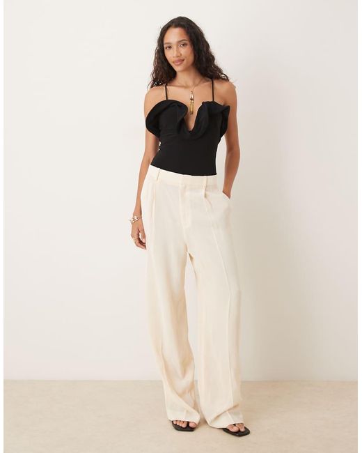 ASOS Black Frill Detail Plunge Halterneck Bodysuit