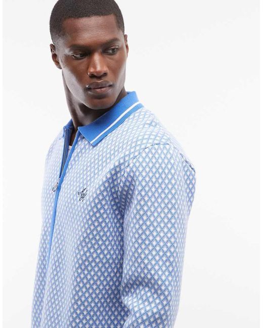 Alma de Ace Blue Nita Collar Knit Jacket for men