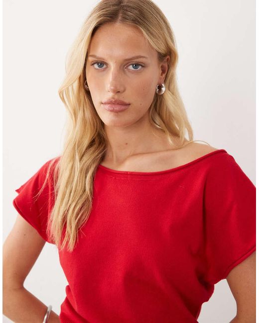 Mango Red Teen Cinched Waist Short Sleeve Knitted Top