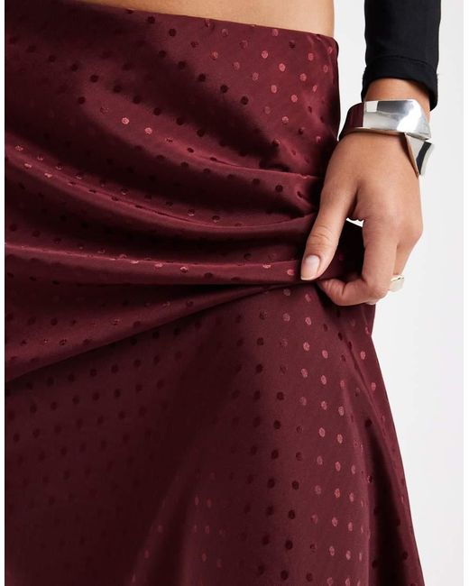 New Look Red Polka Dot Satin Bias Midi Skirt