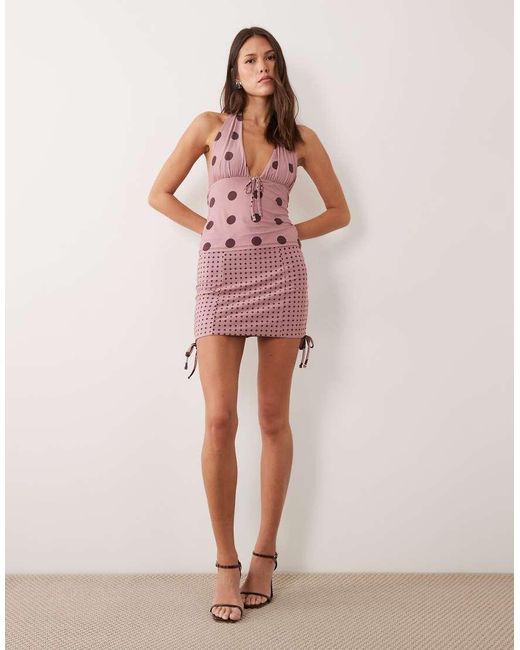 ASOS Pink Printed Slinky Halterneck Top