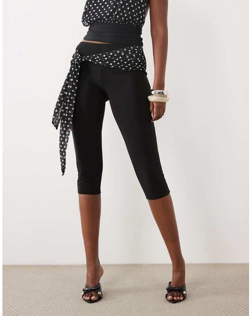 Missy Empire Black Slinky Polka Dot Mesh Drape Tie Front Capri Trouser Co-Ord
