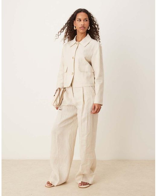 Mango Natural Wide Leg Tailored Linen Trouser With Front Pleat Co-ord