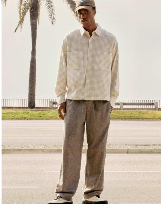 Pull&Bear Gray Linen Blend Trousers for men