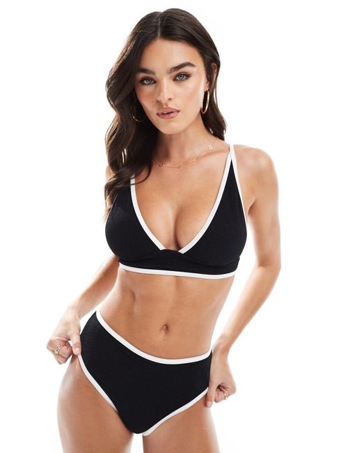 Vero Moda White Textured Bikini Top With Tipping