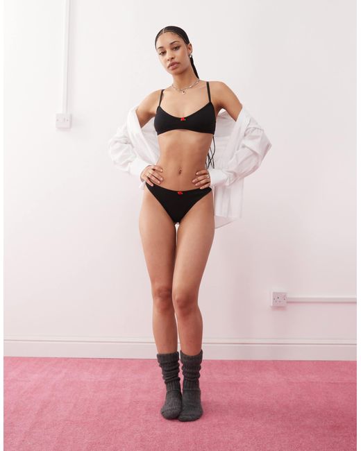 Motel Black Yanas Pointelle Frill Trim Soft Bra