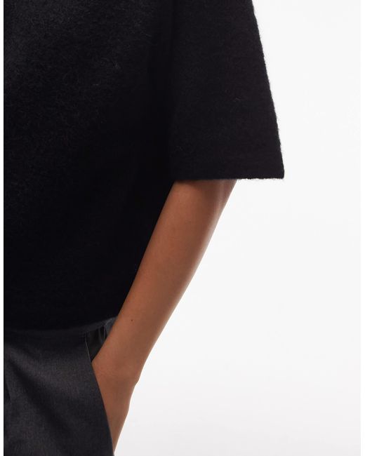 & Other Stories Black – kurzärmliger strickpullover aus alpakawolle