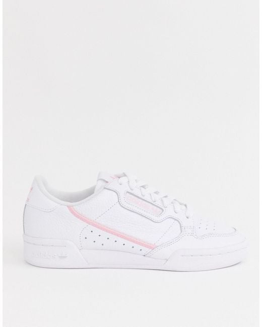 adidas white and pink continental 80