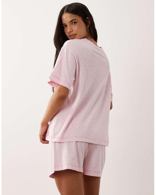 ASOS Pink Oversized Tee And Shorts Pajama Set With Contrast Overlock Stitch