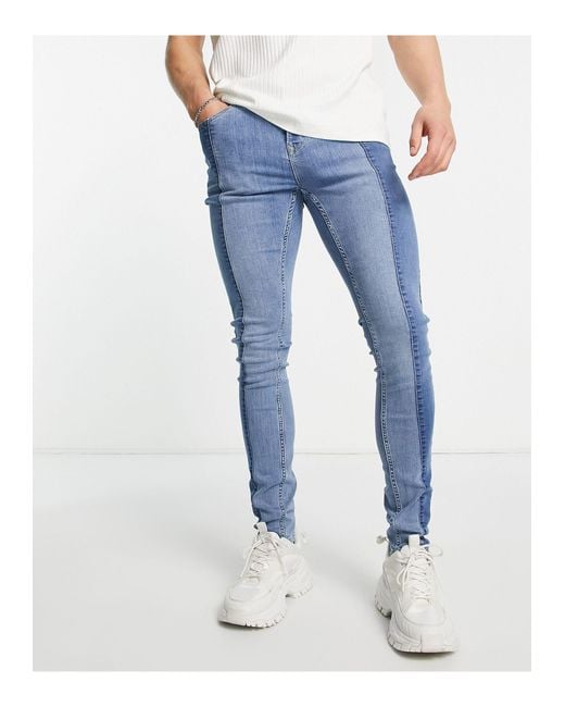 TOPMAN Denim Super Spray On Panelled Jeans in Blue for Men | Lyst UK