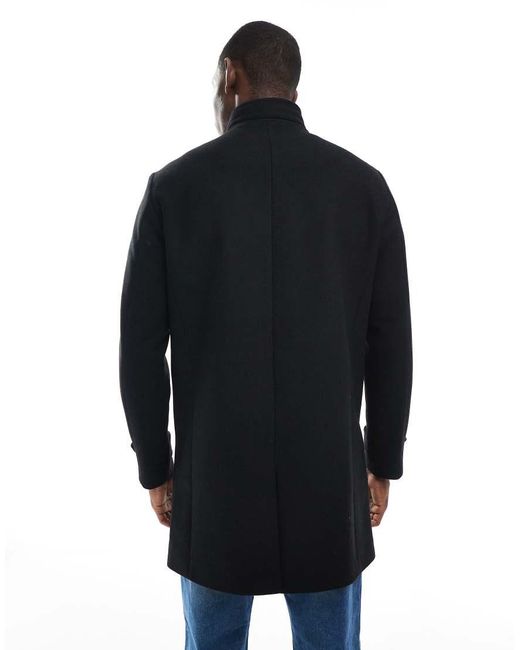 Jack & Jones Blue Wool Blend Funnel Neck Coat for men