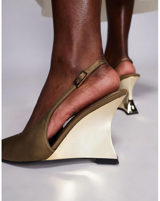 ASOS Brown Professor Electroplated Sculpted Slingback Wedges