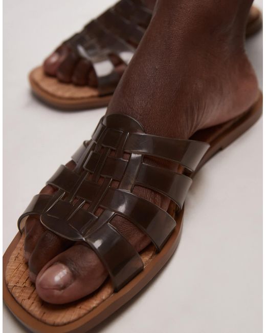 TOPSHOP Brown Kris Jelly Flat Sandals