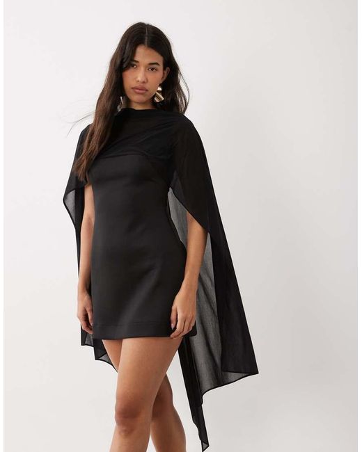ASOS Black Mini Dress With Sheer Cape Shoulder