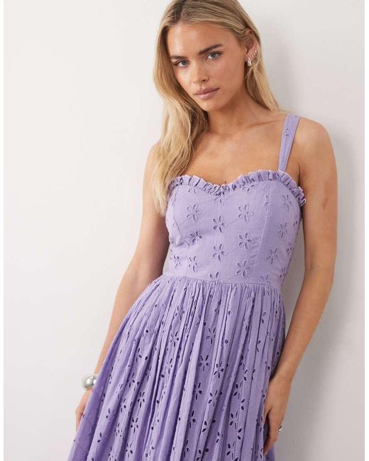 LACE & BEADS Purple Broderie Cotton Corset Midaxi Dress